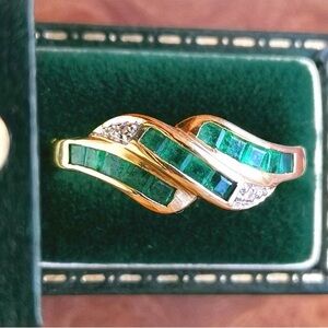 9Ct Gold Emerald and 0.01 c diamond half eternity ring